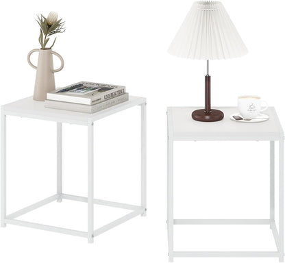 Furinno CAMNUS Side Table Set of 2, Metal Frame End Table, Night Stand, Bedside Table, Easy Assembly, for Living Room, Bedroom, White