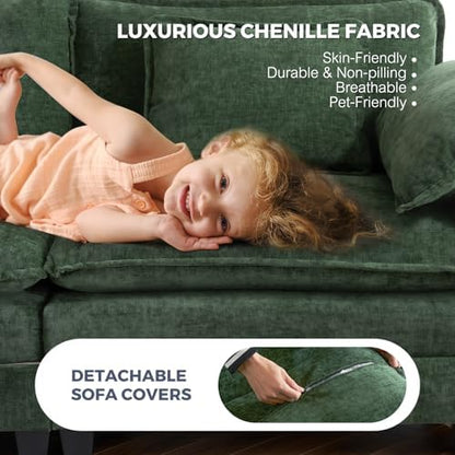 ELUCHANG 153" Oversized Modular Sectional Sofa, Comfy Chenille Cloud Couch, 6-Seater U Shaped Modern Deep Seat Sofa w/Removable Covers for Living Room, Bedroom, DIY Combination - Green