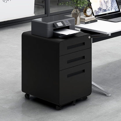 3 Drawer File Cabinet with Lock, Mobile Metal Filing Cabinet for Letter/Legal/A4 Size, Under Desk Rolling Office Storage Cabinet, Fully Assembled, Black