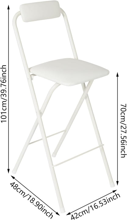 Folding Bar Stool with Back, 27 Inch Padded Counter Height Foldable Stool Portable Tall Folding Bar Chair 275lbs for Gardening Outdoor Kitchen Camping Fishing Shop Cafe (White)
