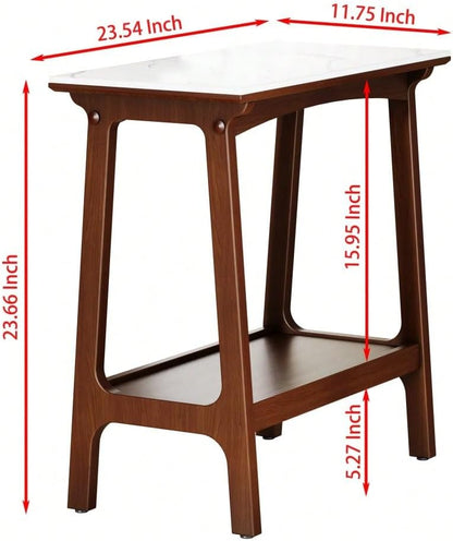 Retro Reddish Brown End Table, Narrow Side Table with Storage Shelf for Small Spaces, Slim Nightstand for Farmhouse Living Room, Entryway