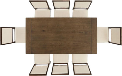 Crosley Furniture Joanna 9-Piece Modern Farmhouse Dining Table Set for 8 with Upholstered Chairs, Dark Oak/Creme