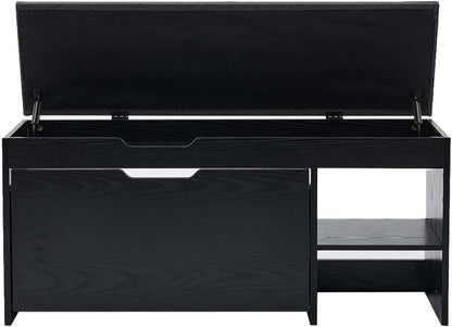 Shoe Storage Bench with Flip Drawers, Entryway Shoe Cabinet with Adjustable Shelves & Padded Seat Cushion, Shoe Organizer Storage Bench with Lift Top Storage for Hallway, Bedroom, Black
