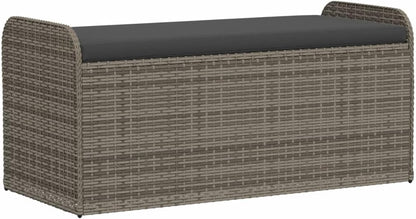 Grey PE Rattan Storage Bench with Hidden Compartment, Powder-Coated Steel Frame, Polyester Cushion for Patio Garden