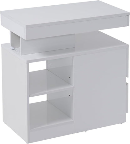 OC Orange-Casual LED End Table with Power Outlet, High Glossy Sofa Side Table, Small Nightstand with Drawer and Storage Cabinet, Narrow Side Table with Charging Station for Living Room (1,White)