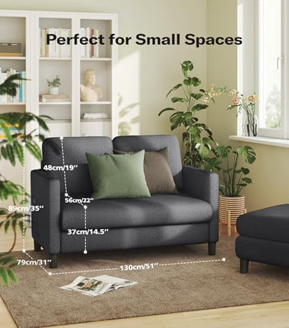 Welzona Loveseat, 51" Small Couch, Teddy Love Seat, Small Loveseat Sofa | Comfy Teddy Fabric, Tool-free Setup, Washable Covers, All-wood Small Sofa Couch for Living Room, Bedroom, Small Spaces, Grey