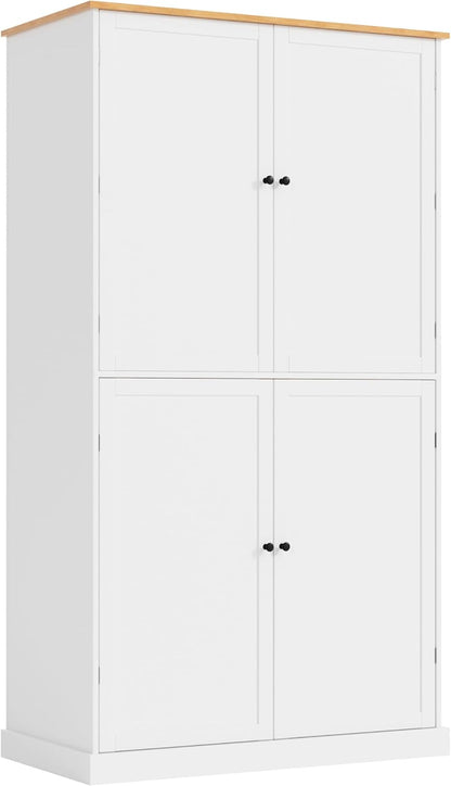 71" Tall Kitchen Pantry Storage Cabinet with 8 Door Shelves and 2 Storage Compartments, Two-Tone Freestanding Food Pantry Cabinet with Adjustable Shelves for Kitchen, Dining Room