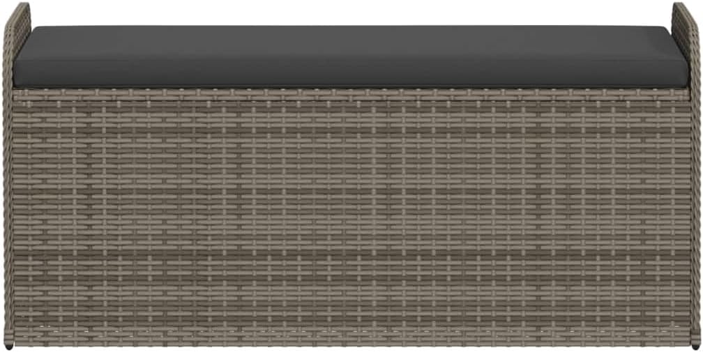 Poly Rattan Outdoor Storage Bench with Cushion Gray, 45.3"x20.1"x20.5", Patio Seat with Water-Proof Bag and Gas Spring