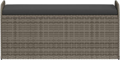 Grey PE Rattan Patio Storage Bench with Cushion, Powder Coated Steel Frame, Hidden Compartment for Garden Organization, Comfortable Seating for Two