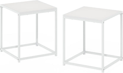 Furinno CAMNUS Side Table Set of 2, Metal Frame End Table, Night Stand, Bedside Table, Easy Assembly, for Living Room, Bedroom, White
