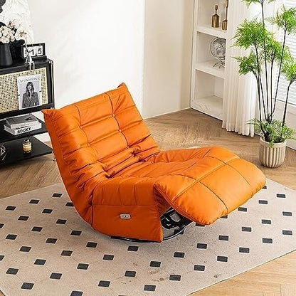 Electric Power Recliner Chair with 360° Swivel, USB Charging Ports, Footrest, and Side Pocket, Upholstered Glider for Living Room(Orange)