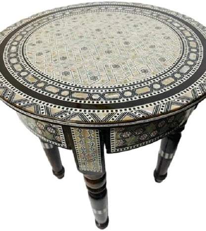 Morrocan Table Design Mother of Pearl Inlaid,Arabic Side Corner cofee Table for Living Room (Round Star)