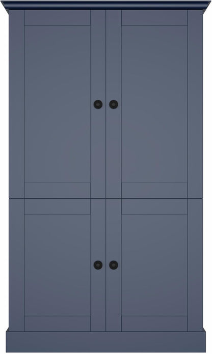 71" H Large Kitchen Pantry with 4 Doors, Freestanding Buffet with 3 Drawers, 6 Door Shelves and 6 Wine Racks, Wooden Storage Cabinet with Adjustable Shelves for Kitchen, Dining Room, Blue