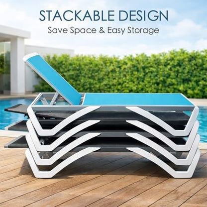 Kozyard Outdoor Chaise Lounge Chair, Full Flat Adjustable Patio Lounger with Aluminum Frame & Resin Legs, Textilene Fabric for Poolside, Backyard & Beach (Gray, Chair)