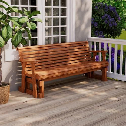 Amish Casual Heavy Duty 800 Lb Roll Back Pressure Treated Porch Glider with Cupholders (4 Foot, Cedar Stain)