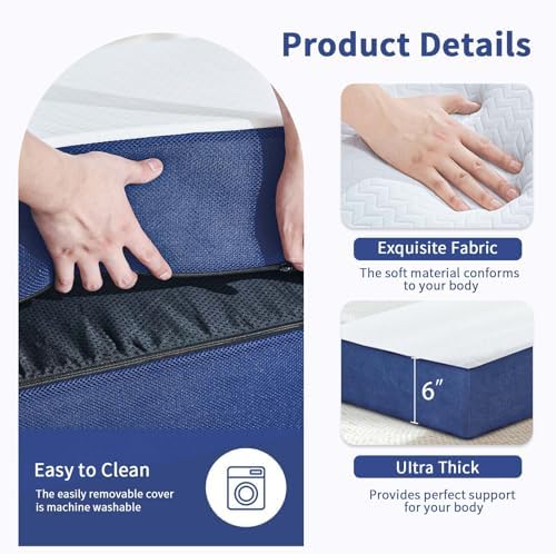 Folding Mattress Single Size,6" Trifold Foldable Sofa for Camping,White | Memory Foam Tri Portable Trifold Mattress Topper Single with Breathable & Washable Cover, 75"×25"×6"