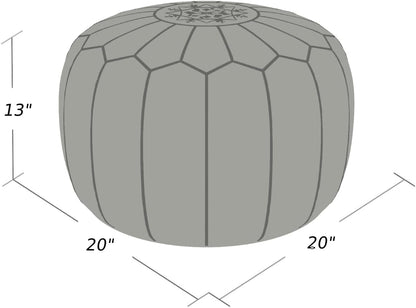 Stuffed Round Design Moroccan Leather Pouf Ottoman, Handmade, Pre-Filled, 100% Genuine Leather, 13” Height x 20” Diameter, Footstool & Living Room Décor (Dark Blue)