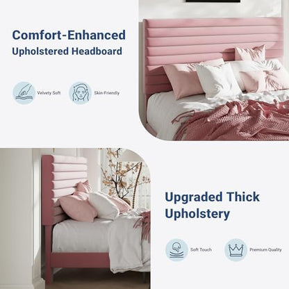 Allewie Full Bed Frame, Velvet Upholstered Bed with Adjustable Headboard