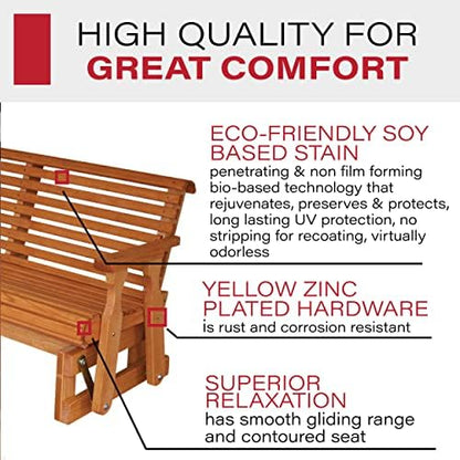 Amish Heavy Duty 800 Lb Roll Back Pressure Treated Porch Glider (4 Foot, Cedar Stain)