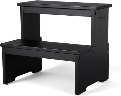 StrongTek Bamboo 2 Step Stool, Non-Slip, 350 lb Capacity, Black | Bed Steps for High Beds for Adults, Non-Slip Feet, Easy Assembly for Kitchen, Bedside, Pantry, Closet and Bathroom Use