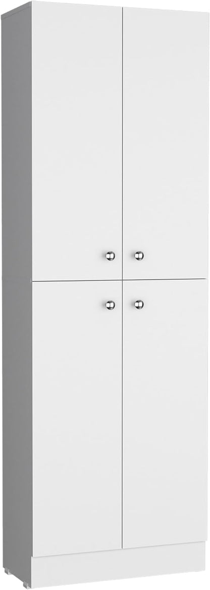 71" Tall Pantry with 4 Doors & 5 Adjustable Shelves - White - Ideal for Kitchen Storage & Laundry Room Organization