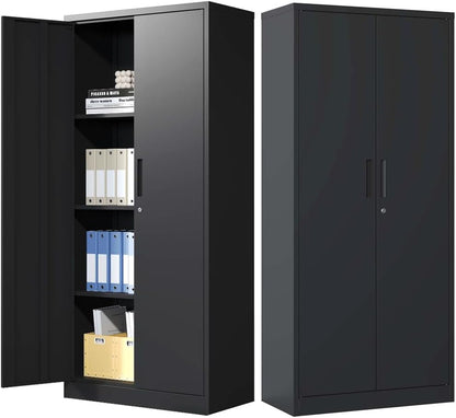Lockable Cabinet Metal Storage Cabinet, 69" Locking Metal Storage Cabinet with 3 Adjustable Shelves,Black Metal Cabinet with 2 Doors and Lock for Office, Garage, Home (Black, 69")