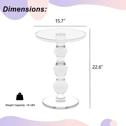 Acrylic End Table Set of 2, 16" x16" x 23" Modern Pedestal Acrylic Side Table, Clear Round Martini Table for Living Room Bedroom Small Spaces