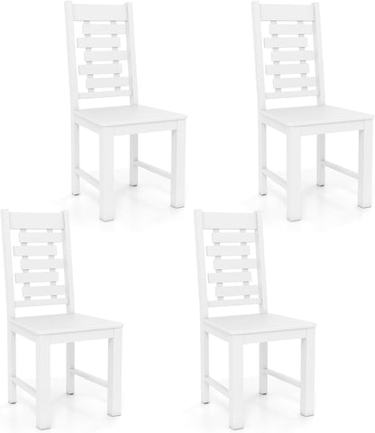 Giantex Wooden Dining Chairs Set of 4, 100% Solid Rubber Wood Kitchen Chair with High & Tilted Backrest, Wide Seat, Mid-Century Modern Side Armless Chairs for Dining Room Living Room, White