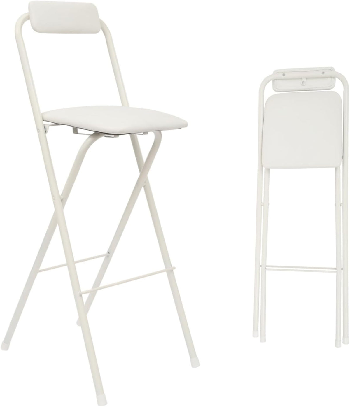 DYRABREST Folding Chair with Backrest, Tall Collapsible Stool, Steel Folding Bar Stool, Counter Height Seat with Leather Padded for Kitchen Island Shop Cafe Dining Room (1, White, 29.5 Inch)