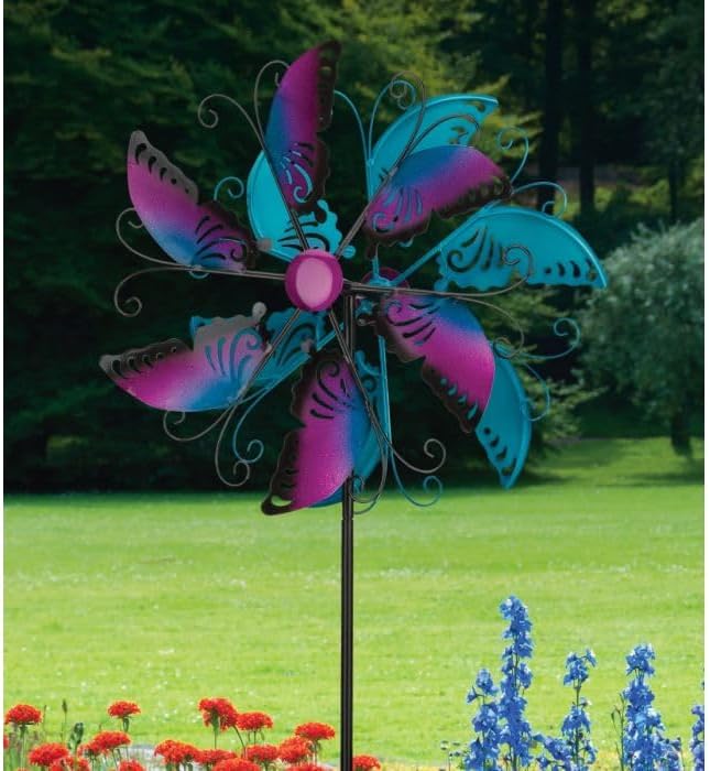 Regal Art & Gift Butterfly Wind Spinner – Metal Yard Decorations Outdoor | Kinetic Garden Spinner for Lawn, Pathway, or Flower Bed | Weather-Resistant Outdoor Sculpture - 19 Inch
