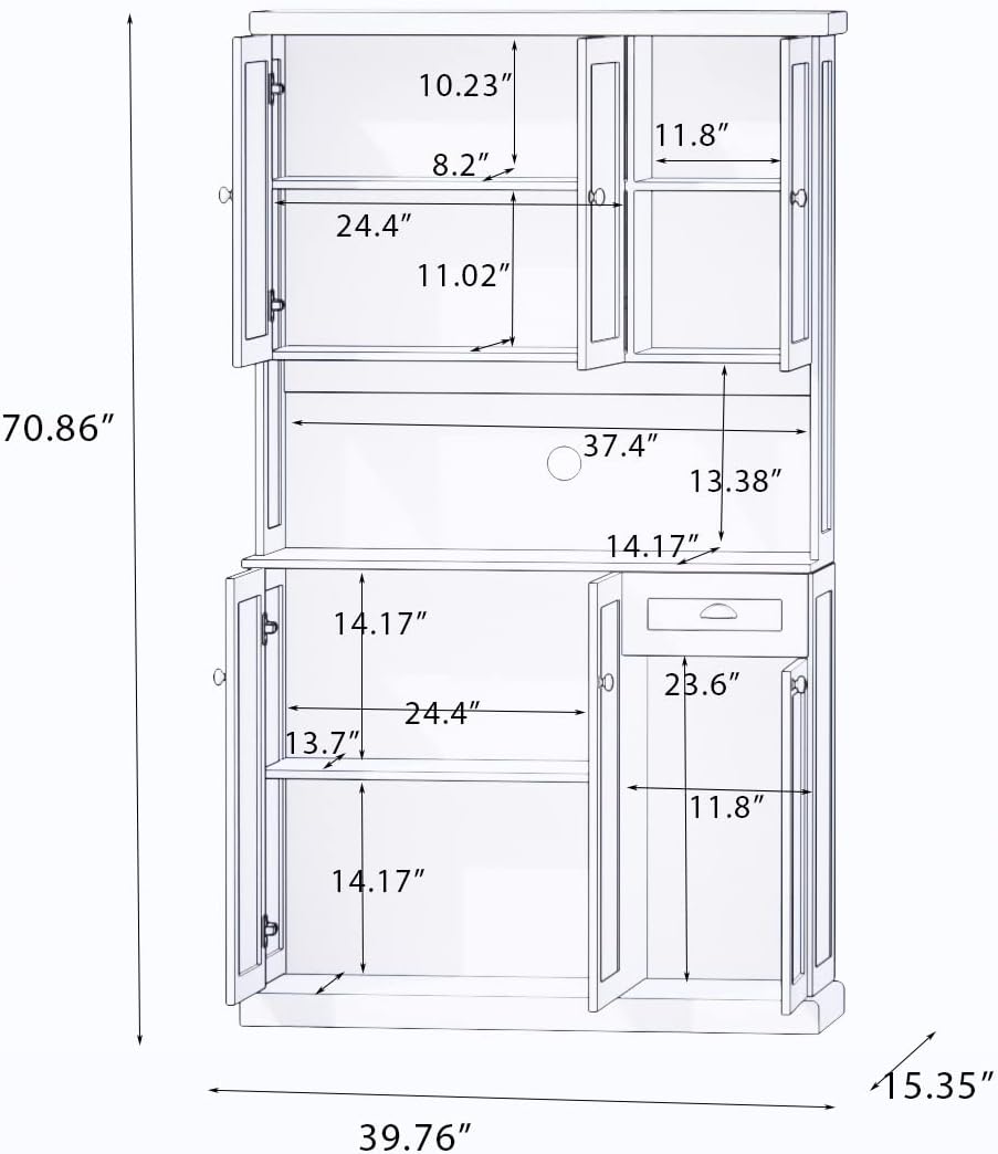 LUMISOL 71" Kitchen Pantry Storage Cabinet with Microwave Oven Countertop, Freestanding Hutch Cabinet with Adjustable Shelves, 6 Doors and 1 Drawer, White