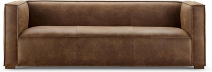 CHERS 83.3" Mid Century Modern Sofa, Luxury French Mixed Fabric Couch with Tight Back, Square Armrest Lounge Sofas for Living Room, Apartment, Bedroom, Office, Chestnut