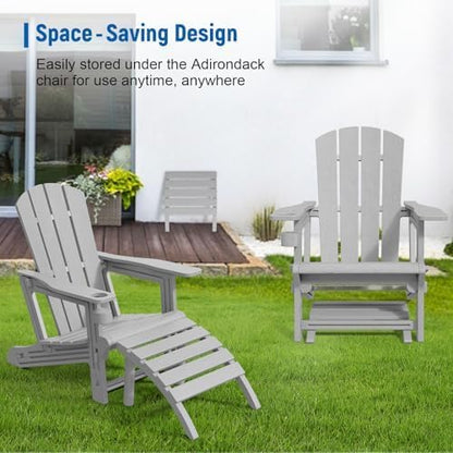 Adirondack Ottoman, All Weather Foot Rest for Adirondack Chair, HDPE Plastic Adirondack Footstool,Outdoor Footrest for Patio,Backyard, Lawn, Fire Pits,Grey