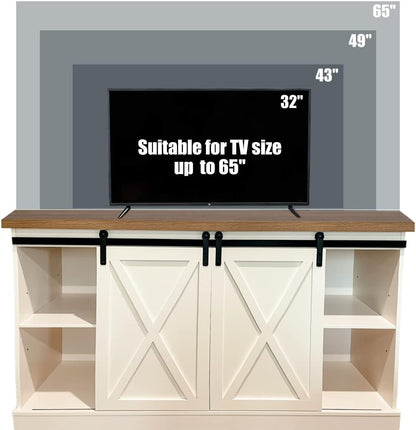 PHI VILLA Farmhouse Coffee Bar Cabinet, Barn Door Kitchen Storage Cabinet | White Farmhouse Coffee Bar Cabinet, Sliding Barn Door Kitchen Sideboard Buffet Storage Cabinet with Shelves for Living Room