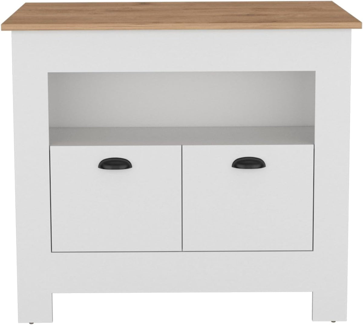 Kitchen Island Two Door Cabinet and Shelf in Multicolor | Includes two cabinet doors and a shelf for storage