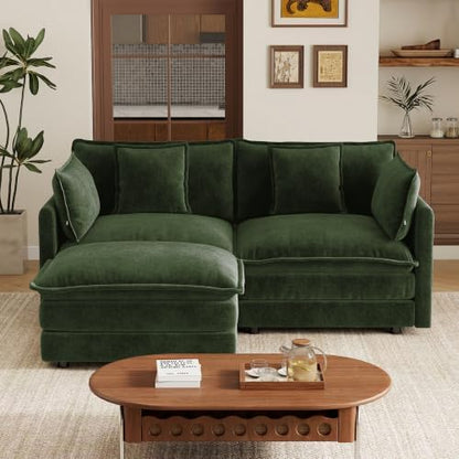 mikibama Modular Sectional Sofa, 70.8 Inch L Shaped Couch Set for Living Room, Loveseat Comfy Cloud Couches with Movable Ottoman, DIY Combination, Chenille, Evergreen