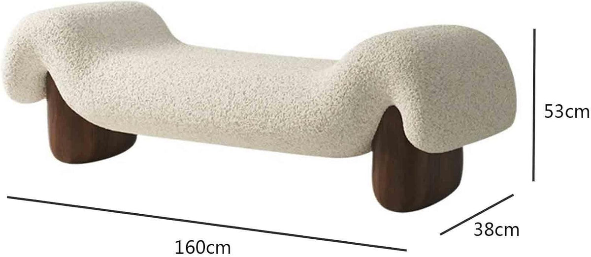 Modern White Wooden and Fabric Sofa Stool Retro Style for Changing Shoes Bedroom Bedside and Dressing Room Entryway(Large)