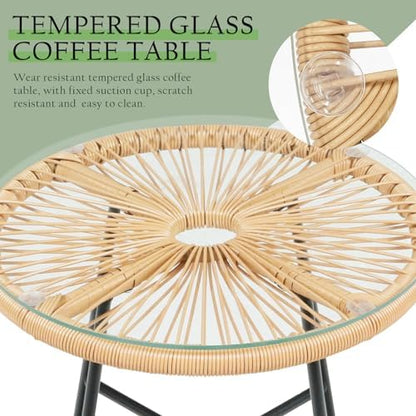 Vikiullf 3 Pieces Rocking Chairs Set - Outdoor Wicker Rattan Rocking Chairs with Thickened Cushions, Boho Patio Furniture, Patio Conversation Bistro Sets, for Balcony Garden Porch Living Room