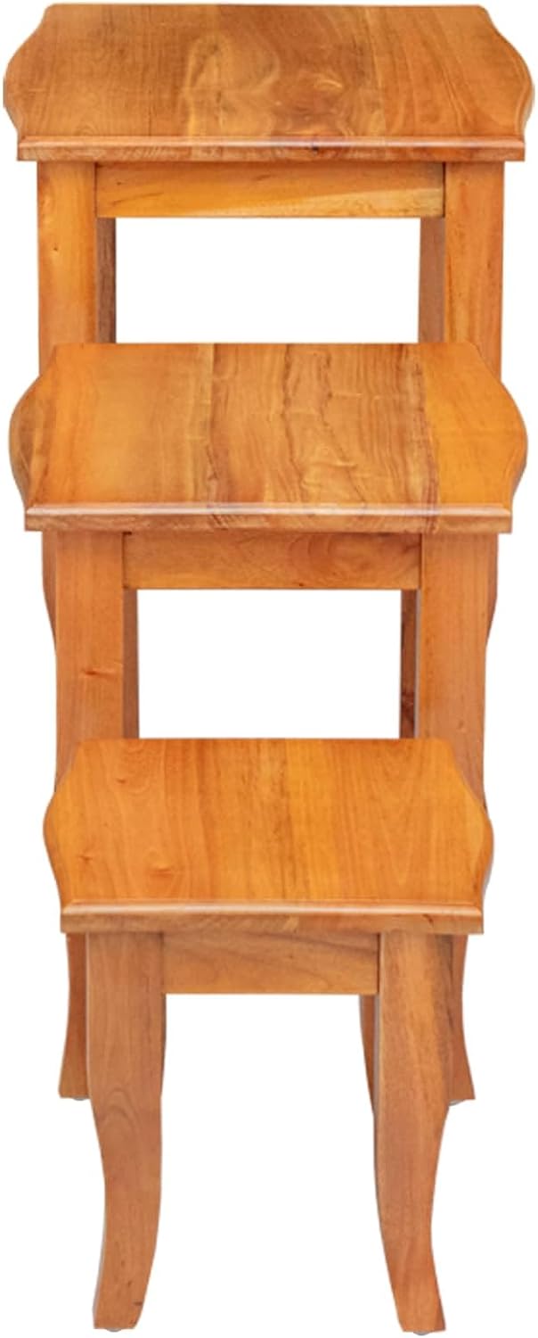 Nesting Side Tables 3 pcs Natural 23.62 x 17.72 x 23.82 in | Solid Mahogany Wood, Space Saving Stackable Design, Rustic Living Room Accent, Easy Maintenance