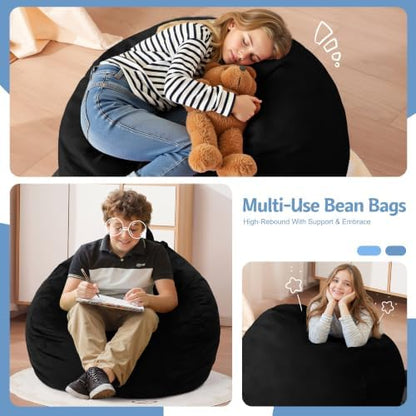 Homguava 2FT Bean Bag Chair,2' Bean Bags with Handle,Small Beanbag Chair | Comfy Beanbag with Memory Foam Filled,Teardrop Bean Bag Sofa with Washable Velvet Cover for Bedroom,Living Room-Jet Black