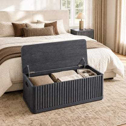 SICOTAS Storage Bench 80.4" Wide Shoe Bench with Lift Top Large Wooden Storage Chest Trunk Modern Blanket Chest with 4 Safety Hinges & Seating for Bedroom Entryway Living Room Hallway