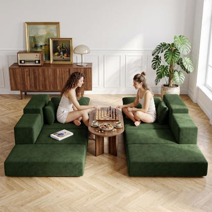 Cloud Modular Sectional Sofa, Comfy Couch for Living Room, Modern L-Shaped Couch with Reversible Chaise, Customizable Sleeper Sofa with Non Slip, No Assembly & Deep Seat, Green