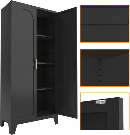 61" Tall Kitchen Pantry Cabinet, Black Metal Garage Storage Cabinet with Doors and Adjustable Shelves, Kitchen Cupboard, Pantry Cabinets for Kitchen, Dining Room, Office, Easy Assembly