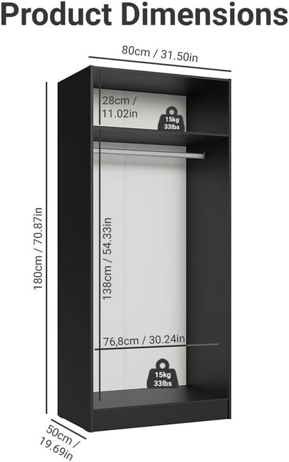Madesa Kitchen Pantry Storage Cabinet with 2 Doors, Ample Shelf and Hanging Space 31 Inch Utility Armoire Organization Unit - Black