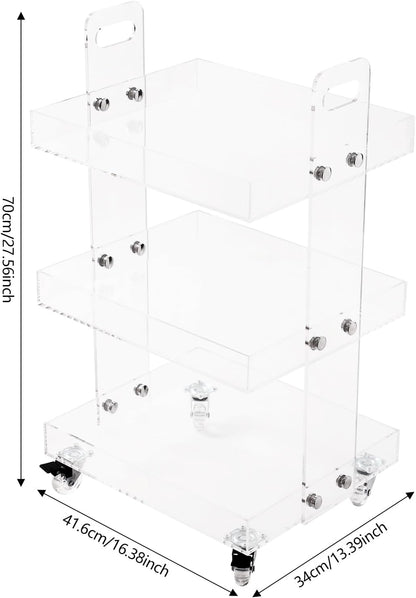 Gdrasuya10 Clear Acrylic Side Table with Wheels, 3 Tier Acrylic End Table Side Table Rolling Serving Cart Snack Table Easy Assemble for Couch Living Room Party Balcony