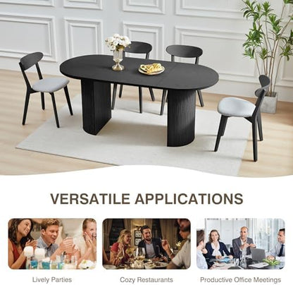 70.8 Inch Dining Table for 4-6 People, Oval Kitchen Table with Semi-Cylindrical Legs Base, Modern Farmhouse Round Dinner Tables for Dining Room Kitchen Living Room (Black)