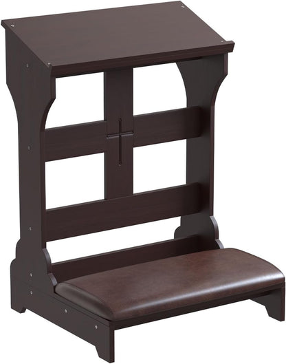 Prayer Kneeler, Wooden Prayer Bench Stool with Shelf and Cushion, Padded Kneeler Shelf for Kneeling at Home, Church Prayer Bench Stool Table