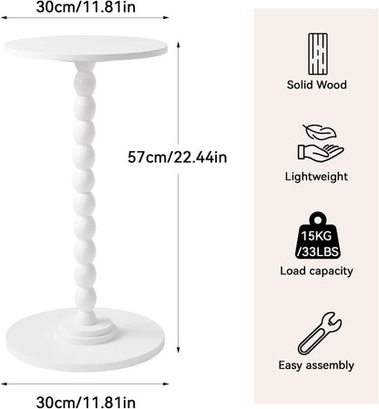 Aibiju Side Table, Wood Round Drink Table, Small End Table, Weighted Base Pedestal Table for Living Room, Bedroom, Modern White YD-RST001W