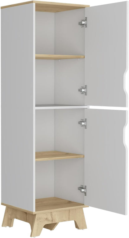 Single Kitchen Pantry Wallas, Four Shelves, Two Doors, Light Oak/White Finish