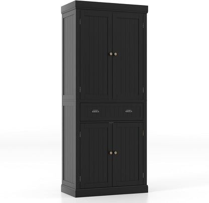 Giantex Pantry Organizers and Storage, 72" Tall Kitchen Cabinet with 2-Door Cabinets & Drawer, Buffet Sideboard w/Adjustable Shelves, Wooden Freestanding Cupboard for Dining Room Living Room (Black)